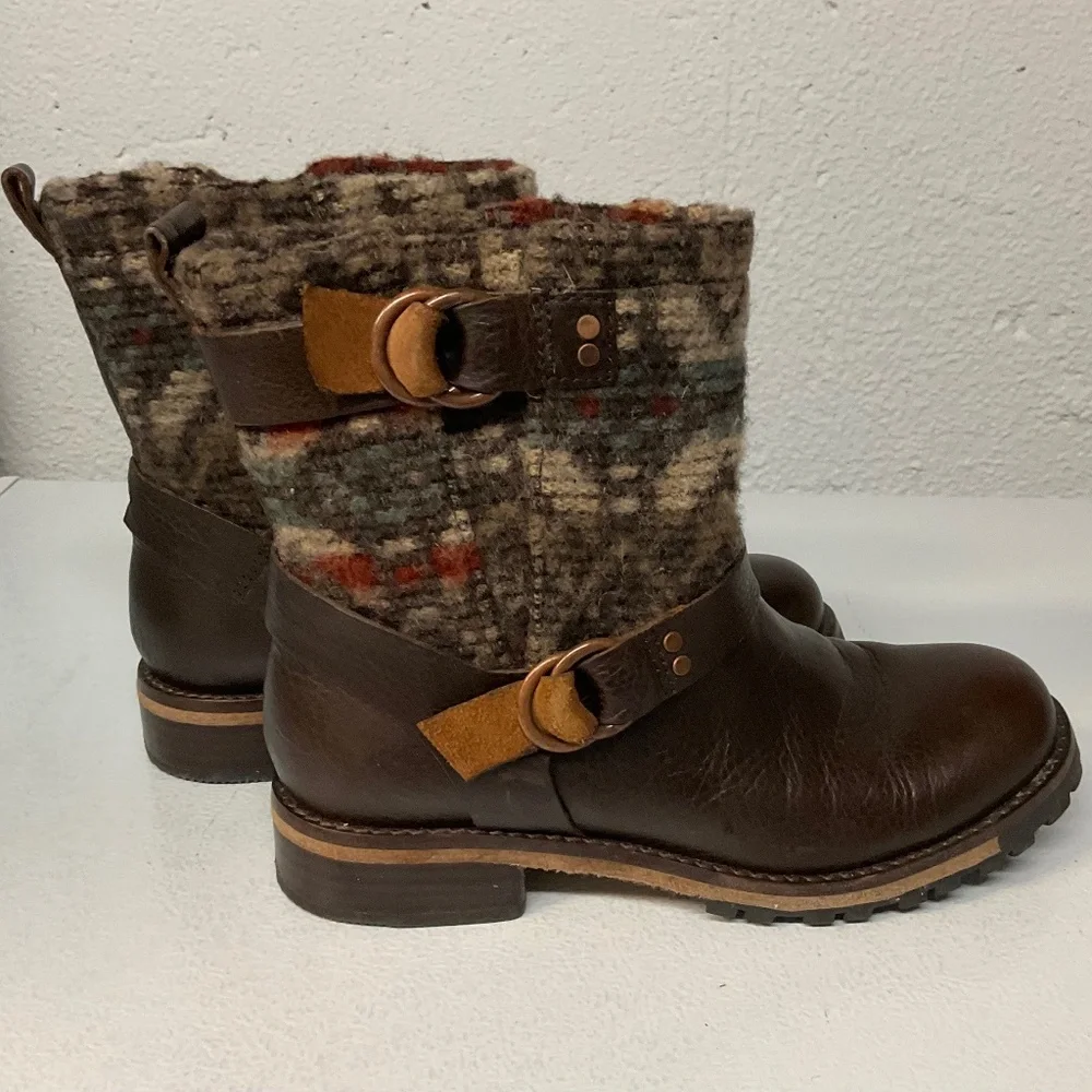 WOOLRICH Baltimore Harness BROWN LEATHER ANKLE BOOTS WOMEN'S SIZE US 8
